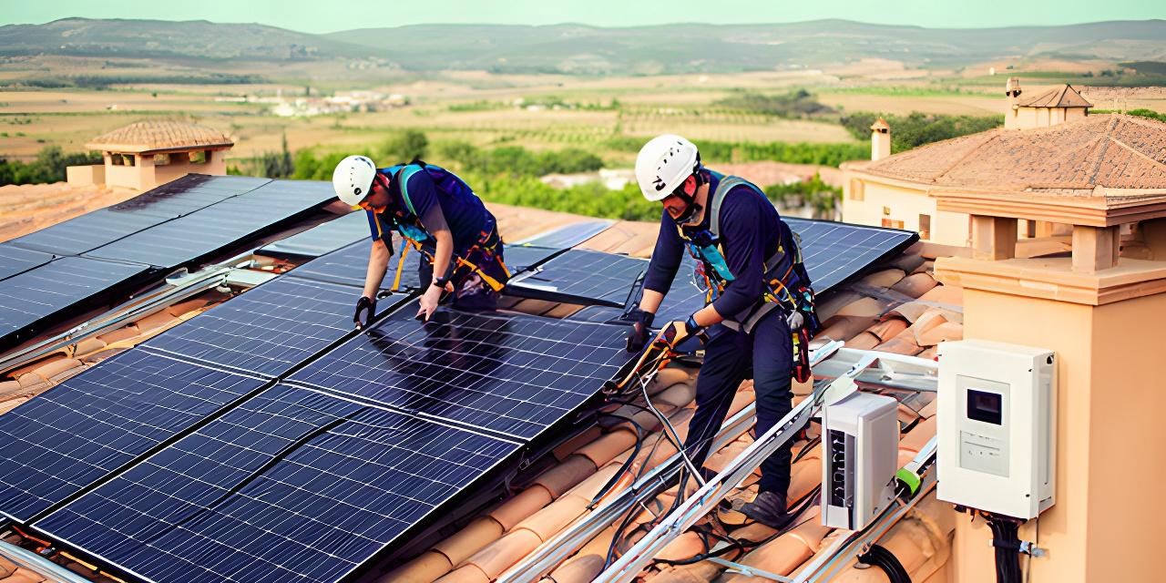 Técnicos instalando paneles solares fotovoltaicos sobre la cubierta de una vivienda en Aragón